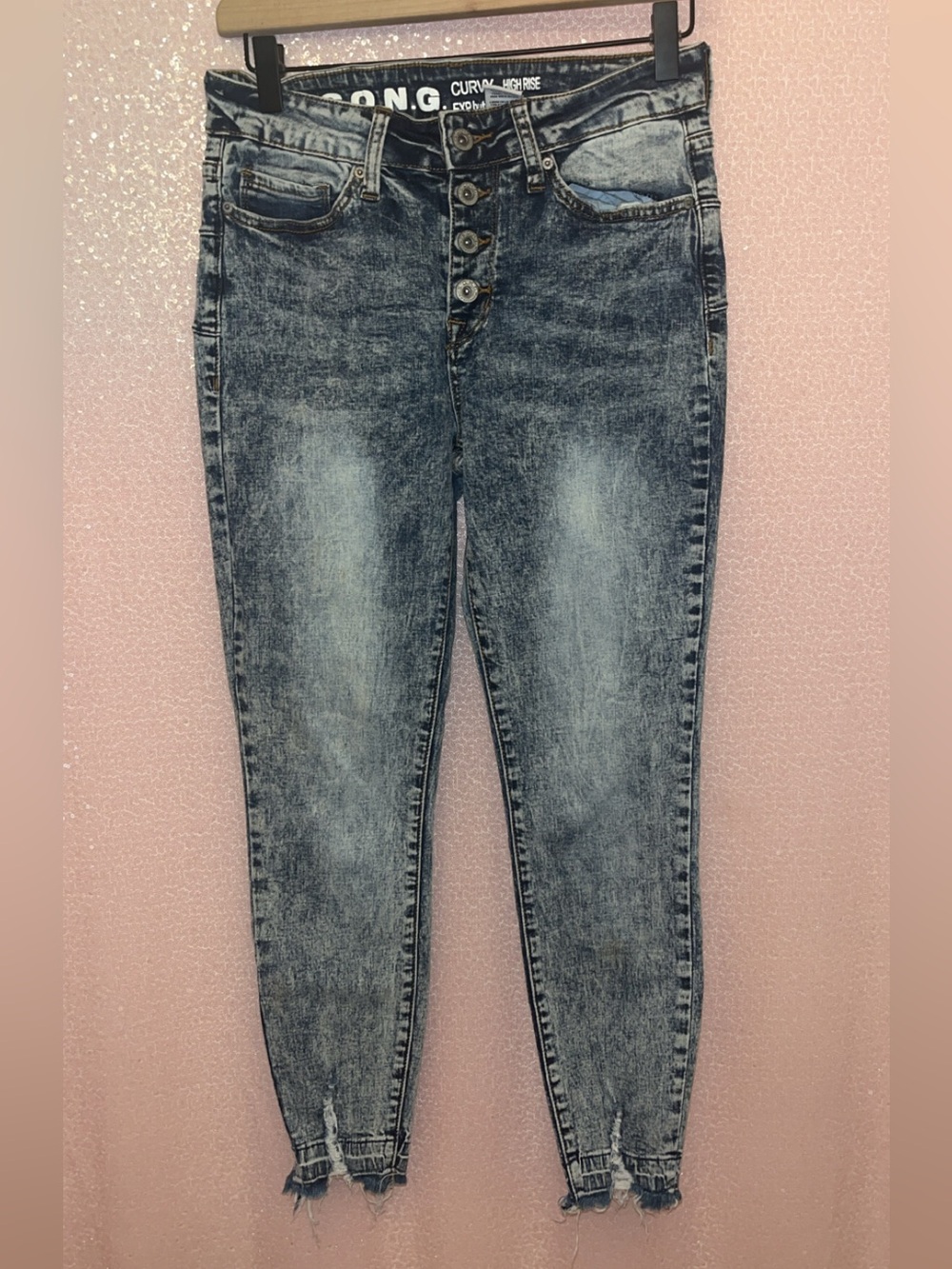 Curvy High-Rise Acid Wash Skinny Jeans - Blue